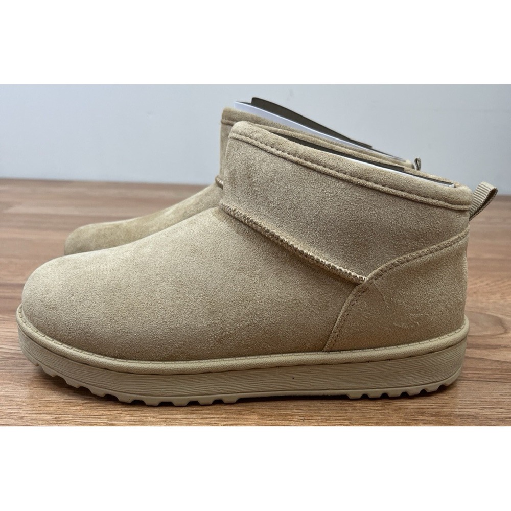 SO Lupita Tan Low Booties Boots Faux Suede & Fur Mini Boots Women's Size 6.5 NEW